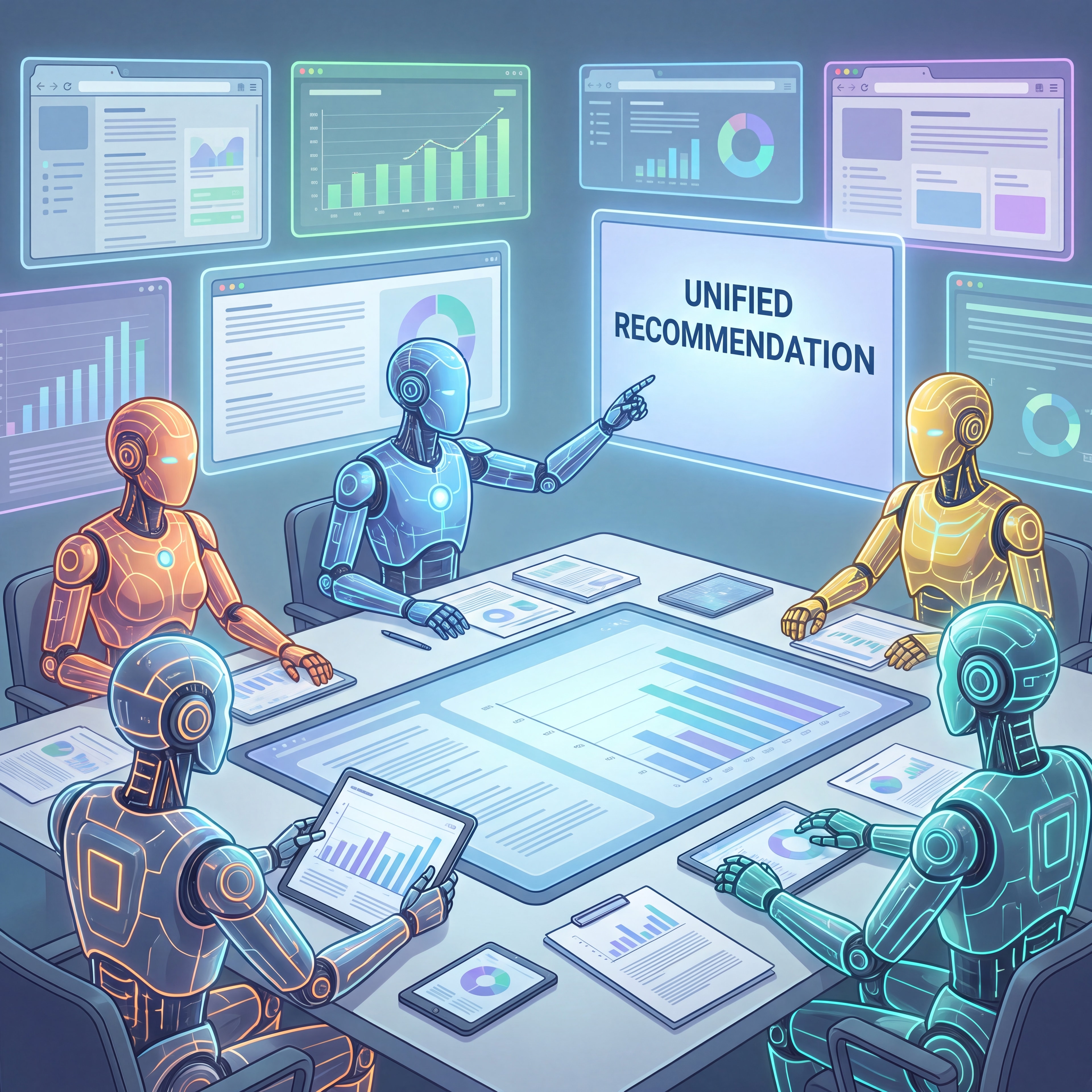 AI research agents analyzing multiple information sources for business decisions